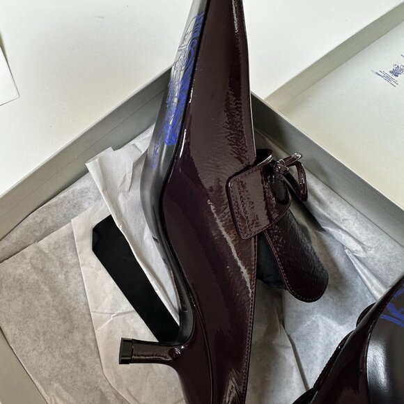 NEW WITH BOX BURBERRY Sovereign Square Toe Heel Mules Size 37.5 RARE RED - Picture 6 of 7